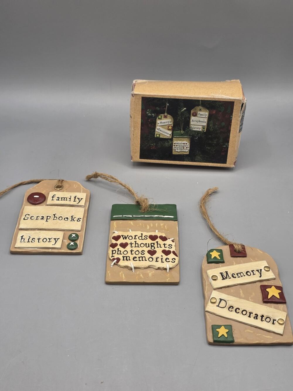 K&Company Scrapbook Heritage Tag Ornaments Set of 3 3D Paper Craft Decor Boxed
